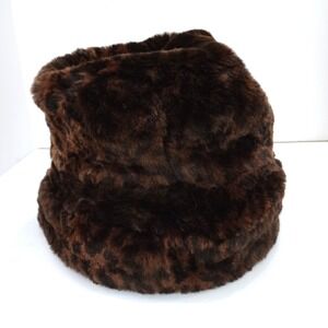 Ben Berger Faux Fur Bucket Hat Brown Leopard Print Lined Winter Women